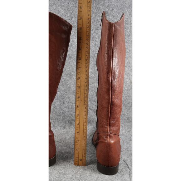 John Fluevog Boots Womens 6 Tall Riding Picnics Brie Brown Leather Studded Toe - Picture 6 of 16